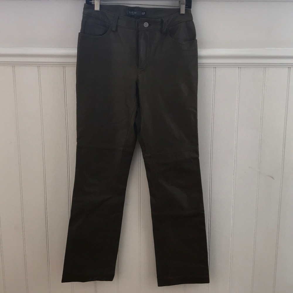 Olive Leather bootcut pants